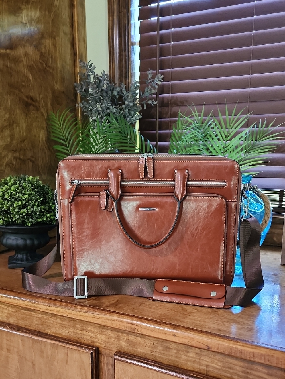 Brown Leather Briefcase Shoulder Bag